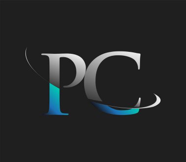 PC 'nin ilk logo şirketi adı mavi ve beyaz renkli, koyu arkaplanda izole edilmiş. iş ve şirket kimliği için vektör logosu.
