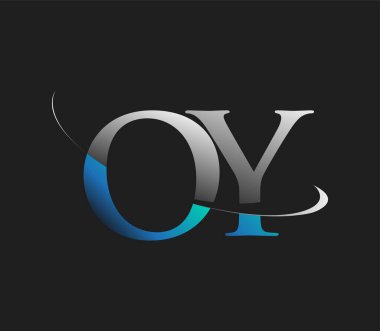 OY ilk logo şirketi adı mavi ve beyaz renkli, koyu arkaplanda izole edilmiş. iş ve şirket kimliği için vektör logosu.