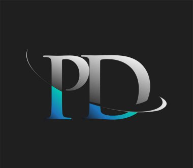 PD 'nin ilk logo şirketi adı mavi ve beyaz renkli, koyu arkaplanda izole edilmiş. iş ve şirket kimliği için vektör logosu.