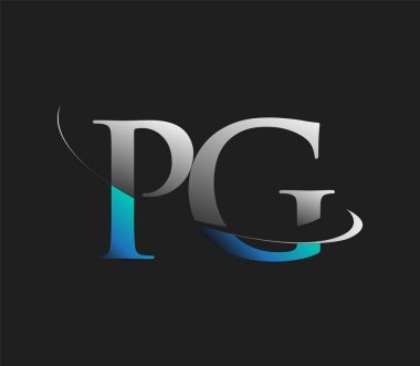 PG 'nin ilk logo şirketi adı mavi ve beyaz renkli, koyu arkaplanda izole edilmiş. iş ve şirket kimliği için vektör logosu.