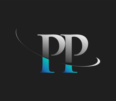 PP 'nin ilk logo şirketi adı mavi ve beyaz renkli, koyu arkaplanda izole edilmiş. iş ve şirket kimliği için vektör logosu.