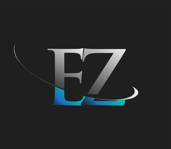 Eerste Logo Bedrijfsnaam Gekleurd Blauw Wit Swoosh Ontwerp Geïsoleerd Donkere — Stockvector