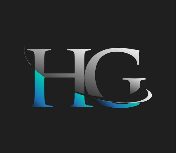 Hg最初的标志公司的名称是蓝色和白色的Swoosh设计 隔离在黑暗的背景下 企业和公司标识的矢量标识 — 图库矢量图片