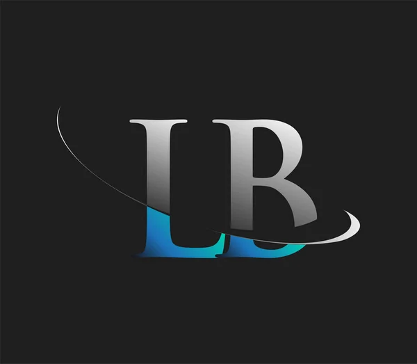 Lb最初のロゴ会社の名前は濃い背景に隔離された青と白のスウッシュのデザインを着色しました ビジネスと会社のアイデンティティのためのベクトルロゴ — ストックベクタ
