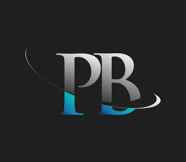 Pb初期ロゴの会社名は青と白のスウッシュデザインで 暗い背景で隔離されています ビジネスと会社のアイデンティティのためのベクトルロゴ — ストックベクタ