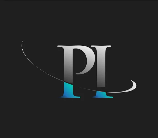 Pi初期ロゴ会社名は濃い背景に隔離された青と白のスウッシュデザインを着色しました ビジネスと会社のアイデンティティのためのベクトルロゴ — ストックベクタ