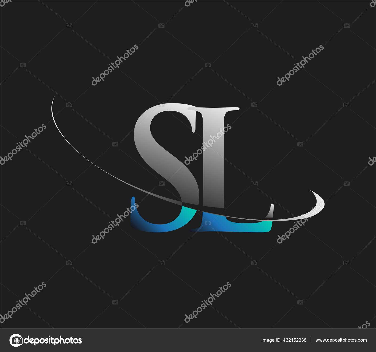 Initial Logo Company Name Colored Blue White Swoosh Design