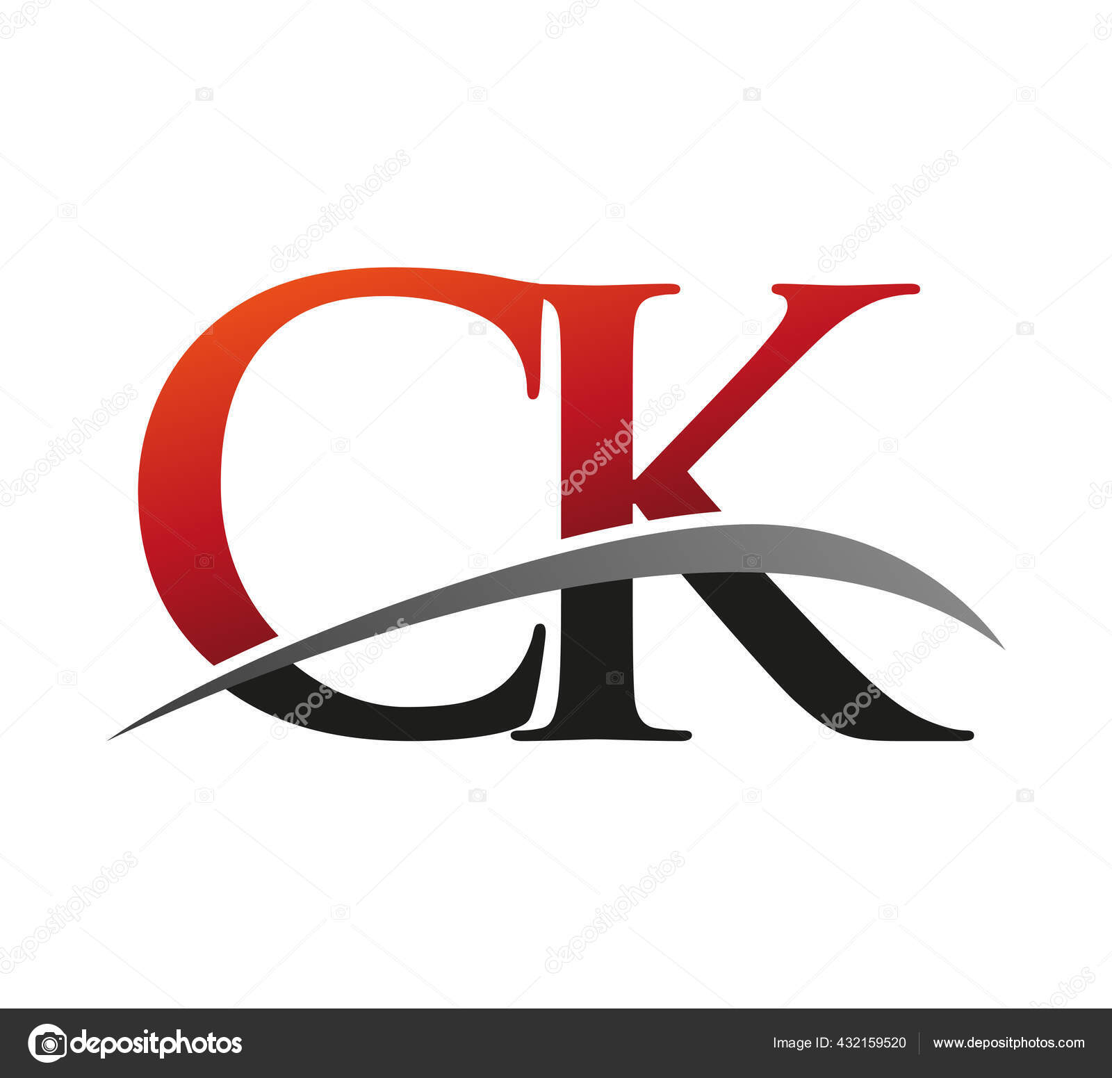 頭文字のCkロゴタイプ社名は赤と黒のスウッシュデザイン 黒い背景に隔離され ストックベクター ©wikaGrahic 432159520