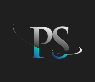 PS ilk logo şirketinin adı mavi ve beyaz renkli, koyu arkaplanda izole edilmiş. iş ve şirket kimliği için vektör logosu.