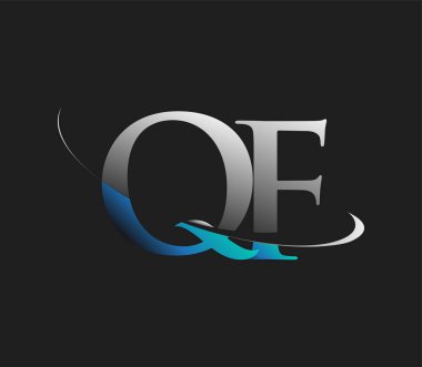 QF 'nin ilk logo şirketi adı mavi ve beyaz renkli, koyu arkaplanda izole edilmiş. iş ve şirket kimliği için vektör logosu.