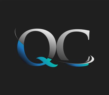 QC 'nin ilk logo şirketi adı mavi ve beyaz renkli, koyu arkaplanda izole edilmiş. iş ve şirket kimliği için vektör logosu.
