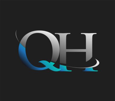 QH ilk logo şirketi adı mavi ve beyaz renkli, koyu arkaplanda izole edilmiş. iş ve şirket kimliği için vektör logosu.