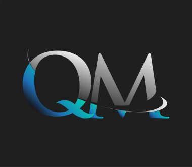 QM 'nin ilk logo şirketi adı mavi ve beyaz renkli, koyu arkaplanda izole edilmiş. iş ve şirket kimliği için vektör logosu.