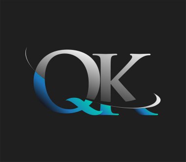 QK ilk logo şirketinin adı mavi ve beyaz renkli, koyu arkaplanda izole edilmiş. iş ve şirket kimliği için vektör logosu.