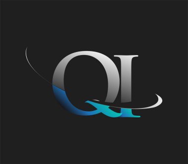 QI 'nin ilk logo şirketi adı mavi ve beyaz renkli, koyu arkaplanda izole edilmiş. iş ve şirket kimliği için vektör logosu.