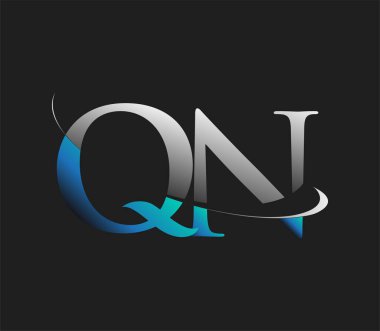 QN 'nin ilk logo şirketi adı mavi ve beyaz renkli, koyu arkaplanda izole edilmiş. iş ve şirket kimliği için vektör logosu.