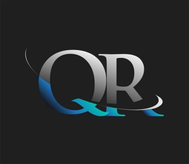 QR 'nin ilk logo şirketi adı mavi ve beyaz renkli, koyu arkaplanda izole edilmiş. iş ve şirket kimliği için vektör logosu.