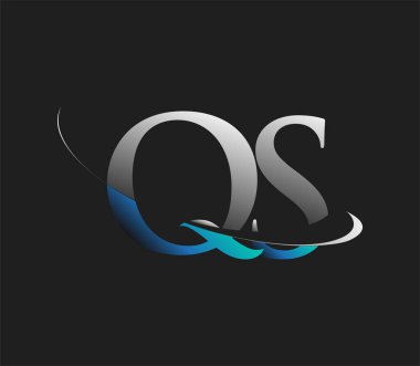QS 'nin ilk logo şirketi adı mavi ve beyaz renkli, koyu arkaplanda izole edilmiş. iş ve şirket kimliği için vektör logosu.