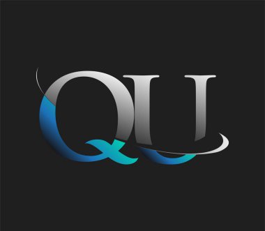 QU 'nun ilk logo şirketi adı mavi ve beyaz renkli, koyu arkaplanda izole edilmiş. iş ve şirket kimliği için vektör logosu.