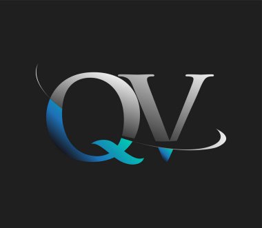 QV ilk logo şirketinin adı mavi ve beyaz renkli, koyu arkaplanda izole edilmiş. iş ve şirket kimliği için vektör logosu.