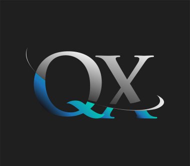 QX 'in ilk logo şirketi adı mavi ve beyaz renkli, koyu arkaplanda izole edilmiş. iş ve şirket kimliği için vektör logosu.