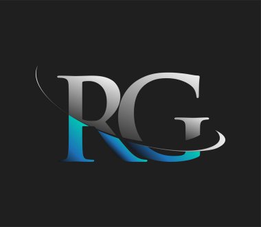 RG 'nin ilk logo şirketi adı mavi ve beyaz renkli, koyu arkaplanda izole edilmiş. iş ve şirket kimliği için vektör logosu.