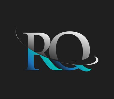 RQ 'nun ilk logo şirketi adı mavi ve beyaz renkli, koyu arkaplanda izole edilmiş. iş ve şirket kimliği için vektör logosu.