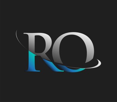 RO 'nun ilk logo şirketi adı mavi ve beyaz renkli, koyu arkaplanda izole edilmiş. iş ve şirket kimliği için vektör logosu.