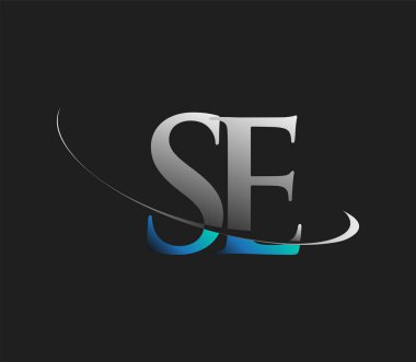 SE 'nin ilk logo şirketinin adı mavi ve beyaz renkli, koyu arkaplanda izole edilmiş. iş ve şirket kimliği için vektör logosu.