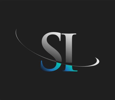 SI ilk logo şirketinin adı mavi ve beyaz renkli, koyu arkaplanda izole edilmiş. iş ve şirket kimliği için vektör logosu.