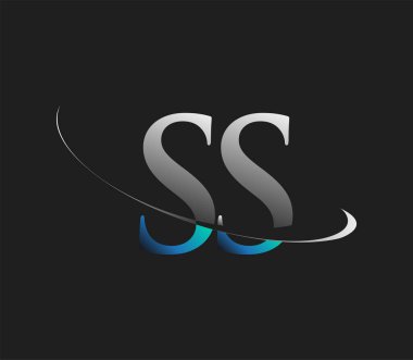 SS 'in ilk logo şirketi adı mavi ve beyaz renkli, koyu arkaplanda izole edilmiş. iş ve şirket kimliği için vektör logosu.