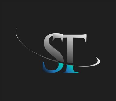 ST ilk logo şirketinin adı mavi ve beyaz renkli, koyu arkaplanda izole edilmiş. iş ve şirket kimliği için vektör logosu.