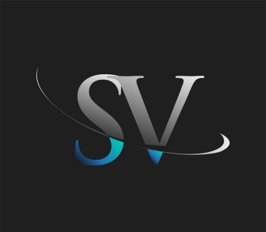 SV 'nin ilk logo şirketi adı mavi ve beyaz renkli, koyu arkaplanda izole edilmiş. iş ve şirket kimliği için vektör logosu.