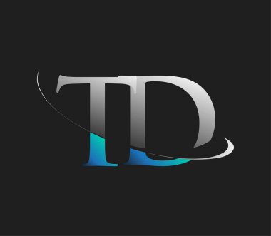 TD 'nin ilk logo şirketi adı mavi ve beyaz renkli, koyu arkaplanda izole edilmiş. iş ve şirket kimliği için vektör logosu.