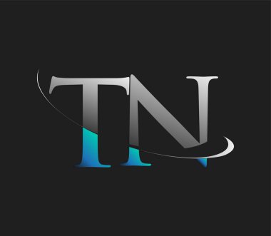TN 'nin ilk logo şirketi adı mavi ve beyaz renkli, koyu arkaplanda izole edilmiş. iş ve şirket kimliği için vektör logosu.