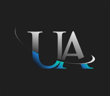 UA 'nın ilk logo şirketi lakabı mavi ve beyaz renkli, koyu arka planda izole edilmiş. iş ve şirket kimliği için vektör logosu.