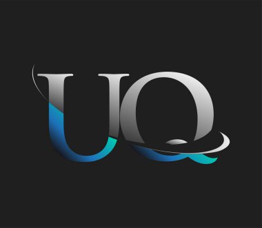 UQ 'nun ilk logo şirketi adı mavi ve beyaz renkli, koyu arkaplanda izole edilmiş. iş ve şirket kimliği için vektör logosu.