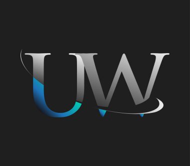 UW ilk logo şirketi adı mavi ve beyaz renkli, koyu arkaplanda izole edilmiş. iş ve şirket kimliği için vektör logosu.