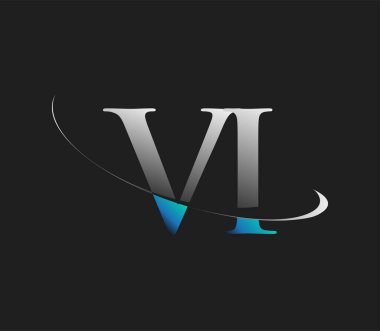 VI ilk logo şirketi adı mavi ve beyaz renkli, koyu arkaplanda izole edilmiş. iş ve şirket kimliği için vektör logosu.