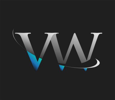 VW ilk logo şirketi adı mavi ve beyaz renkli, koyu arkaplanda izole edilmiş. iş ve şirket kimliği için vektör logosu.