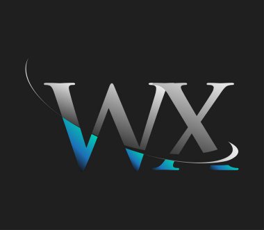 WX 'in ilk logo şirketi adı mavi ve beyaz renkli, koyu arkaplanda izole edilmiş. iş ve şirket kimliği için vektör logosu.