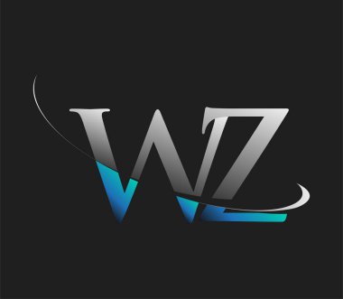 WZ 'nin ilk logo şirketi adı mavi ve beyaz renkli, koyu arkaplanda izole edilmiş. iş ve şirket kimliği için vektör logosu.