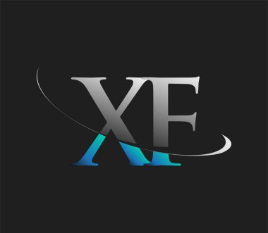 XF 'nin ilk logo şirketi adı mavi ve beyaz renkli, koyu arkaplanda izole edilmiş. iş ve şirket kimliği için vektör logosu.