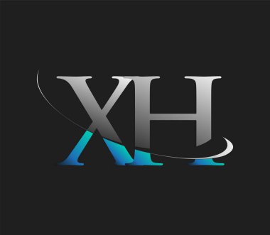 XH ilk logo şirketi adı mavi ve beyaz renkli, koyu arkaplanda izole edilmiş. iş ve şirket kimliği için vektör logosu.