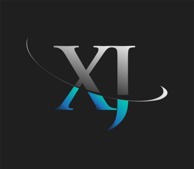 XJ ilk logo şirketinin adı mavi ve beyaz renkli, koyu arkaplanda izole edilmiş. iş ve şirket kimliği için vektör logosu.