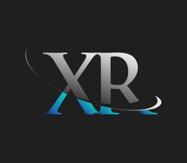 XR 'nin ilk logo şirketi adı mavi ve beyaz renkli, koyu arkaplanda izole edilmiş. iş ve şirket kimliği için vektör logosu.
