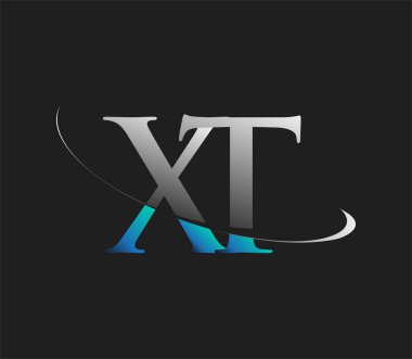XT 'nin ilk logo şirketi adı mavi ve beyaz renkli, koyu arkaplanda izole edilmiş. iş ve şirket kimliği için vektör logosu.