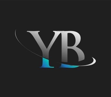 YB 'nin ilk logo şirketi adı mavi ve beyaz renkli, koyu arkaplanda izole edilmiş. iş ve şirket kimliği için vektör logosu.