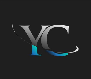 YC 'nin ilk logo şirketi adı mavi ve beyaz renkli, koyu arkaplanda izole edilmiş. iş ve şirket kimliği için vektör logosu.