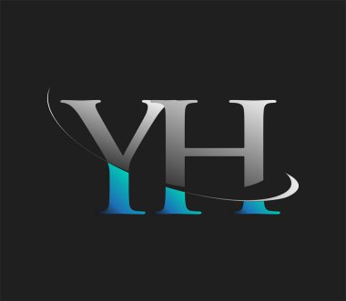 Y H ilk logo şirketi adı mavi ve beyaz renkli, koyu arkaplanda izole edilmiş. iş ve şirket kimliği için vektör logosu.